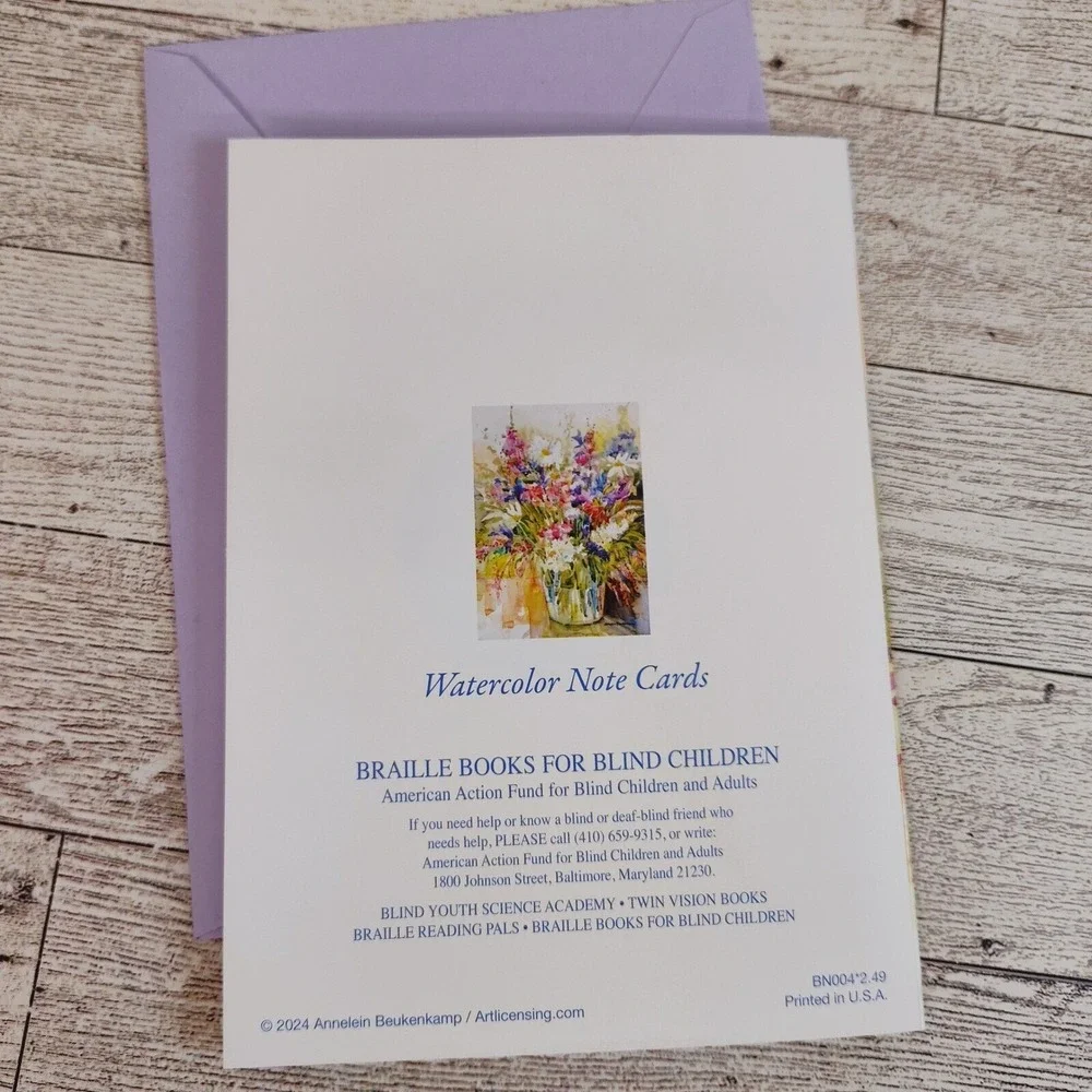 Blank Greeting Card Watercolor Floral Note Card with Lilac Envelope Blank Inside